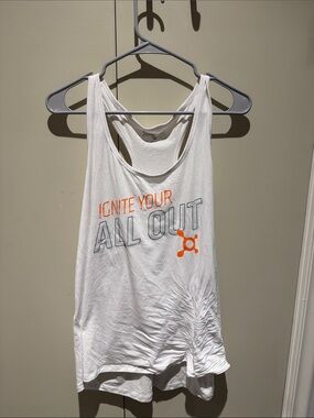 Orangetheory White Racerback Tank with Orange & Gray Print